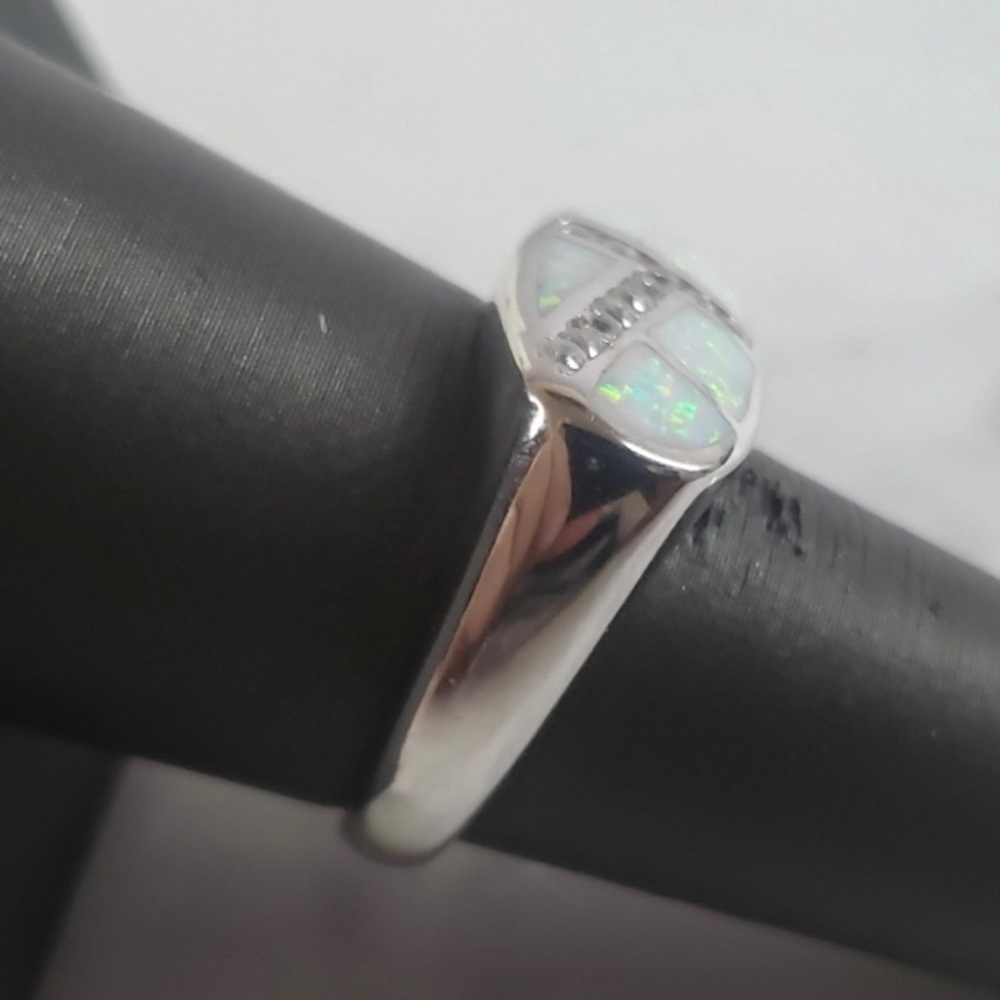 Womens Vintage Estate Sterling Silver Modernist Opal Ring - Picture 2 of 5